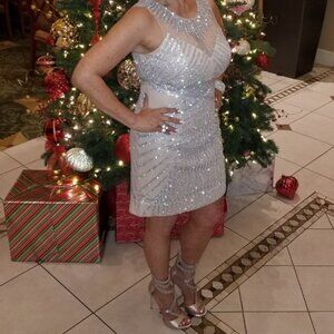 Rhinestone Embellished Nude Cocktail Dress